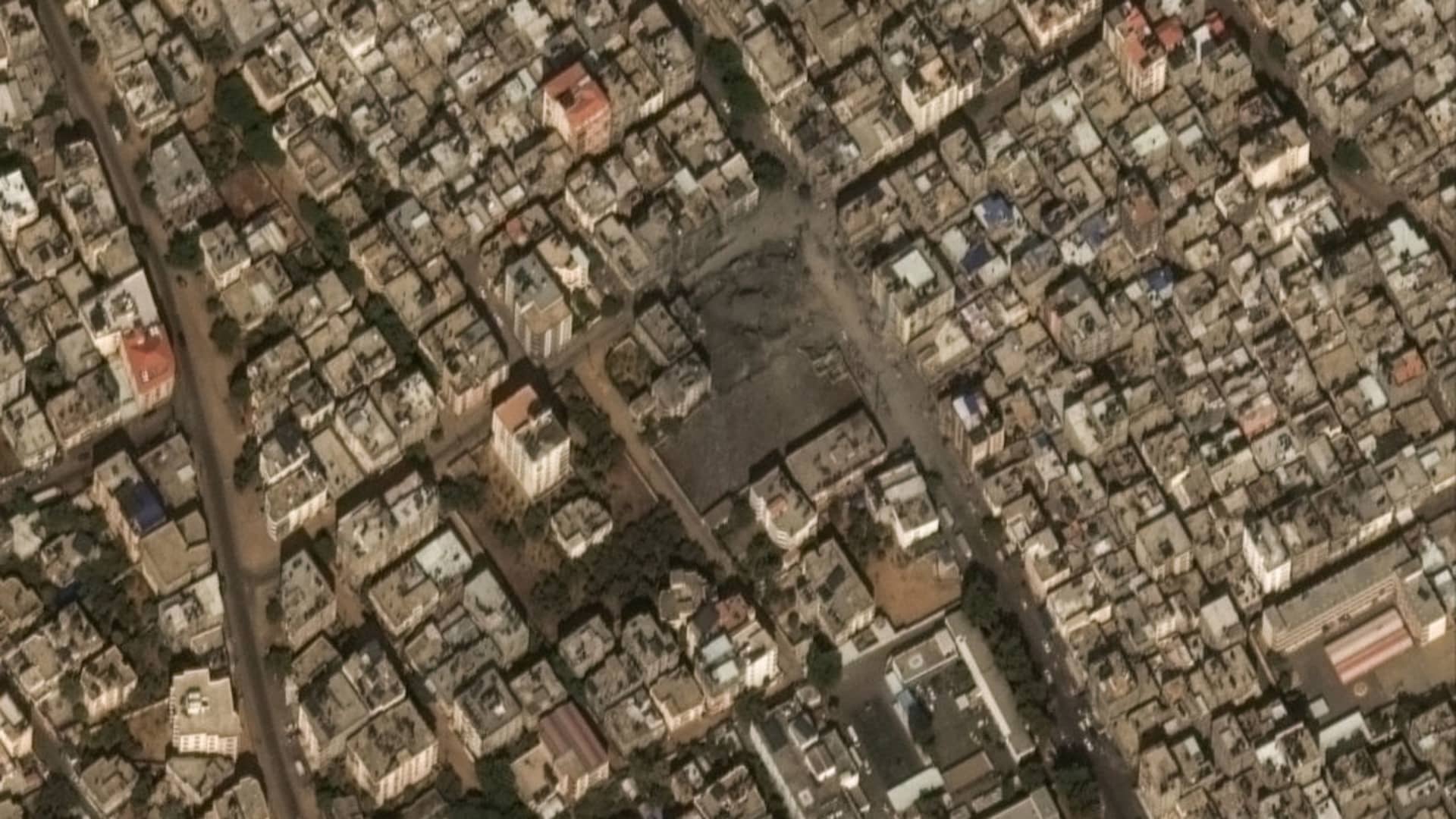 Maxar satellite imagery of the Destroyed al Sousi mosque Gaza City, October 10, 2023.