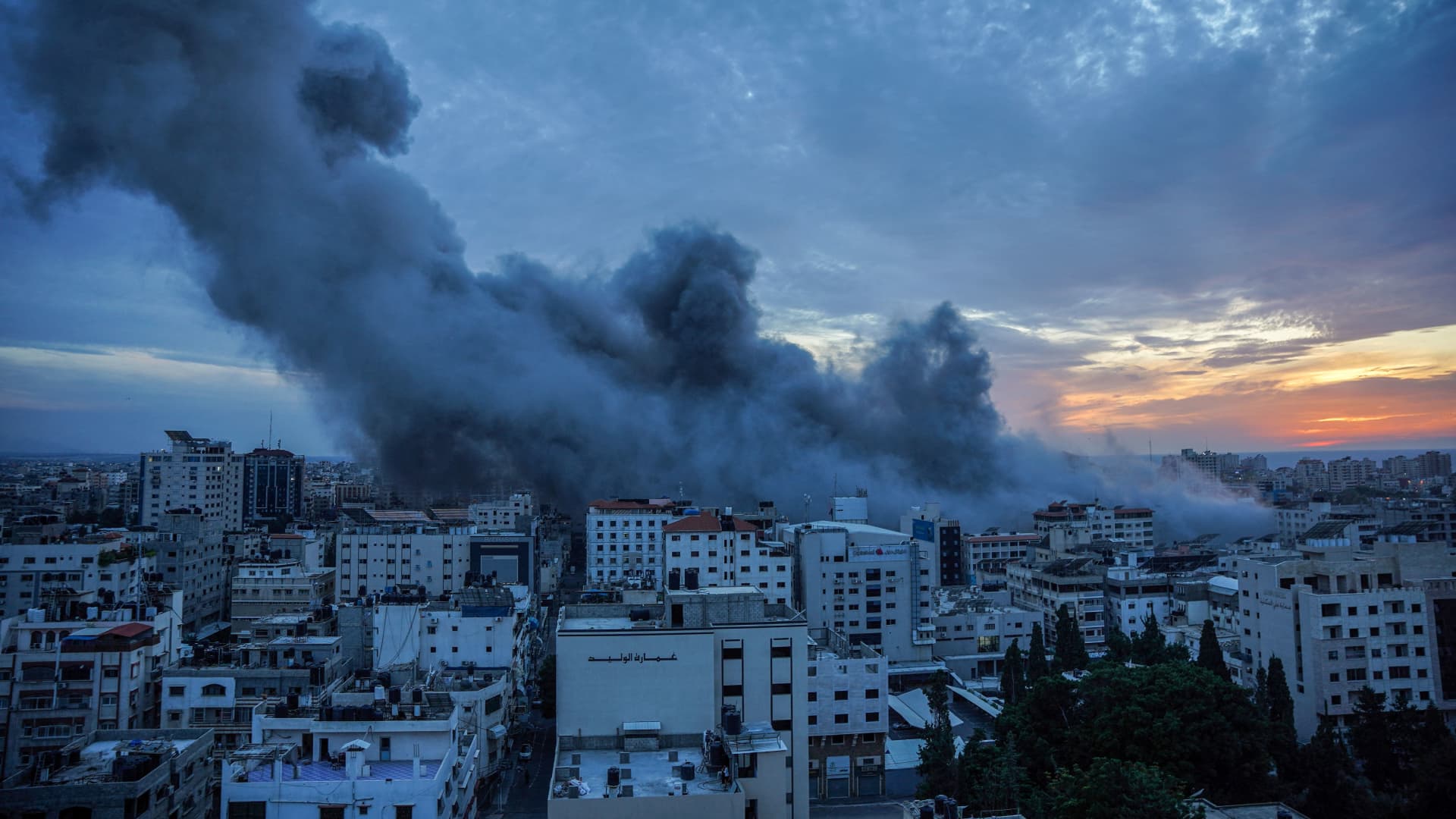 Smoke rises after Israeli airstrikes in Gaza on Oct. 10, 2023.
