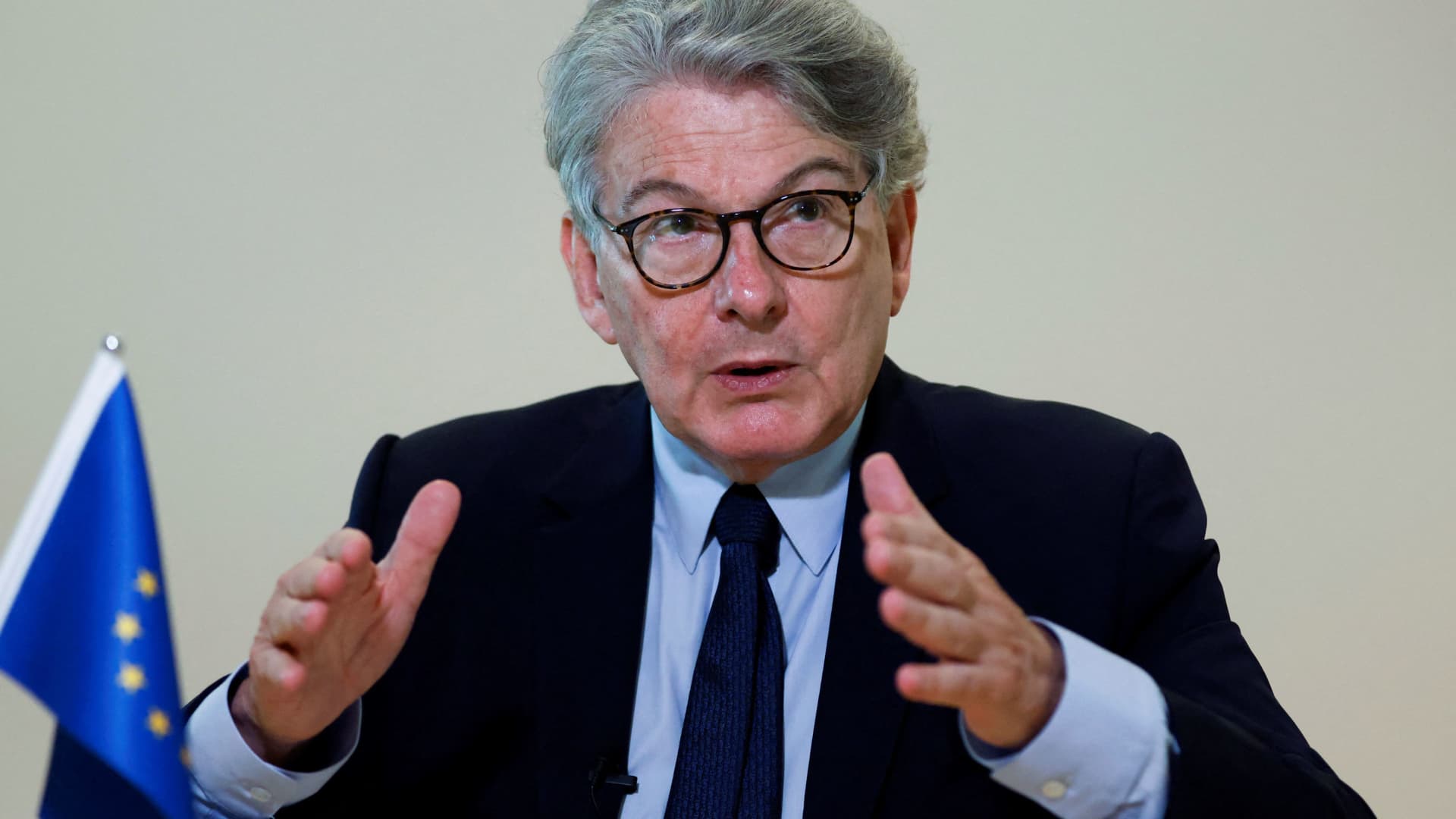 EU Commissioner for Internal Market Thierry Breton speaks during an interview with Reuters in Tokyo, Japan July 3, 2023.