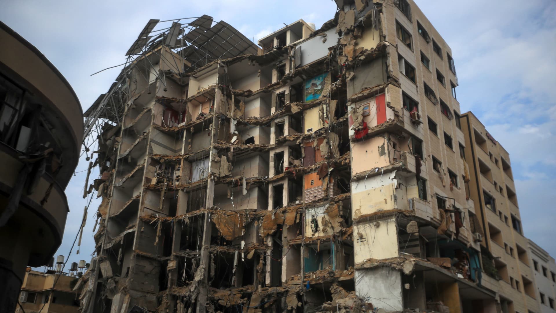 A view of a building destroyed by an Israeli missile strike.
