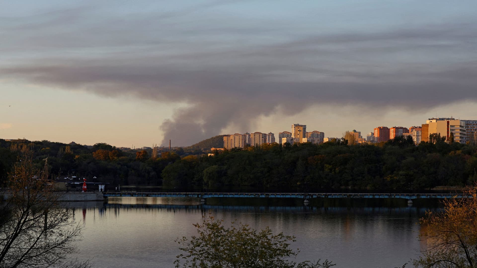 Smoke rises from the area in the direction of Avdiivka in the course of the Russia-Ukraine war, as seen from Donetsk, Russian-controlled Ukraine, on Oct. 11, 2023.