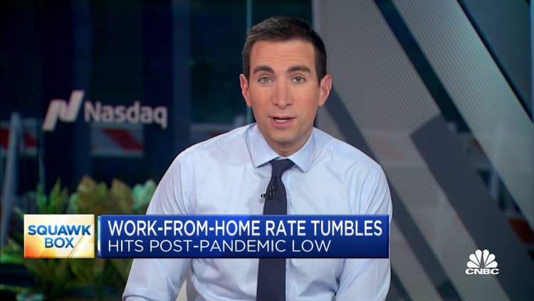 Work-from-home rate tumbles, hits post-pandemic low