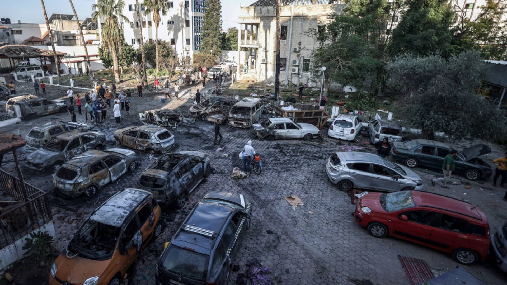 A view of the surroundings of Al-Ahli Baptist Hospital after it was hit in Gaza City, Gaza on October 18, 2023. 