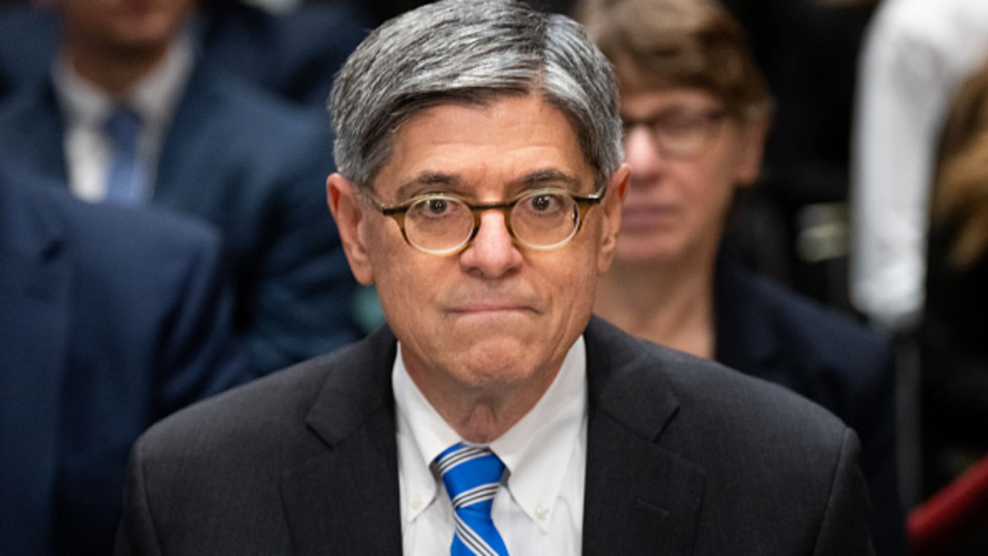 Jack Lew, nominee to be ambassador to Israel, prepares to testify during his confirmation hearing in the Senate Foreign Relations Committee on Wednesday, October 18, 2023.