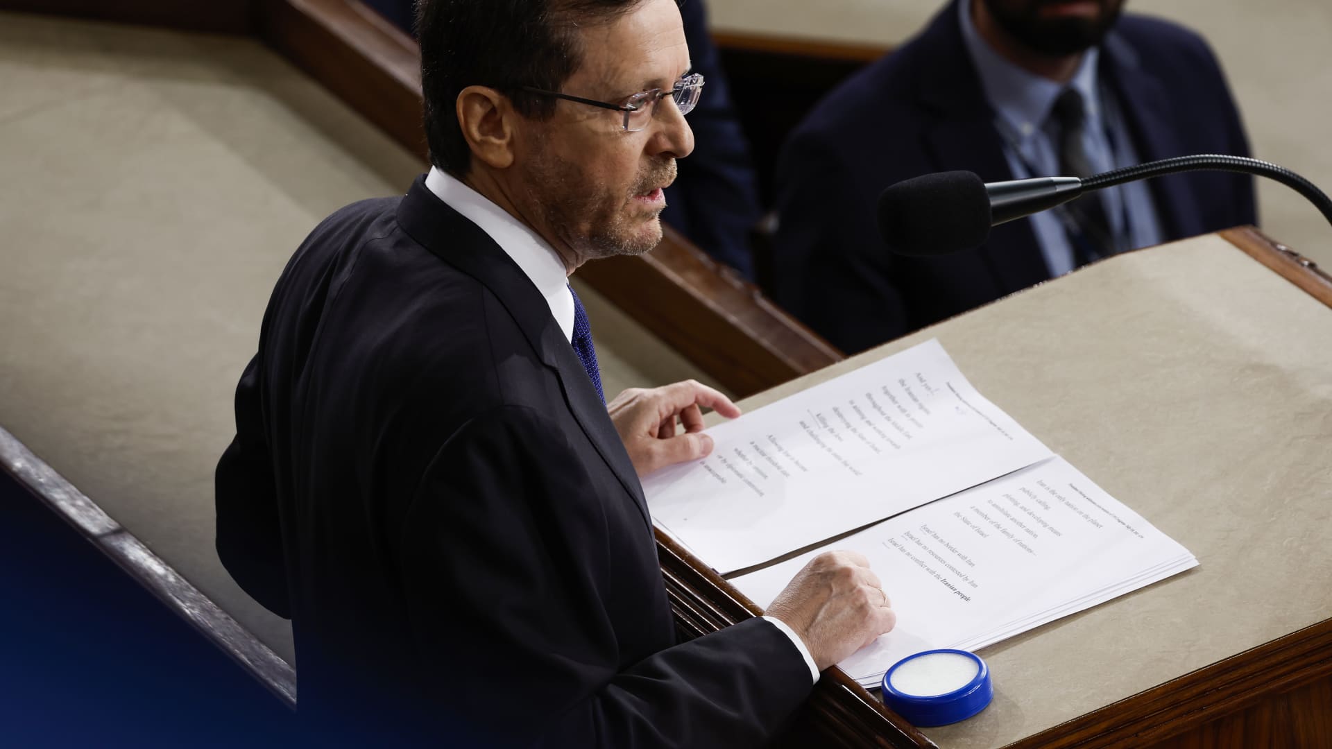 Israeli President Isaac Herzog addresses a joint meeting of the U.S. Congress at the U.S. Capitol on July 19, 2023 in Washington, DC.