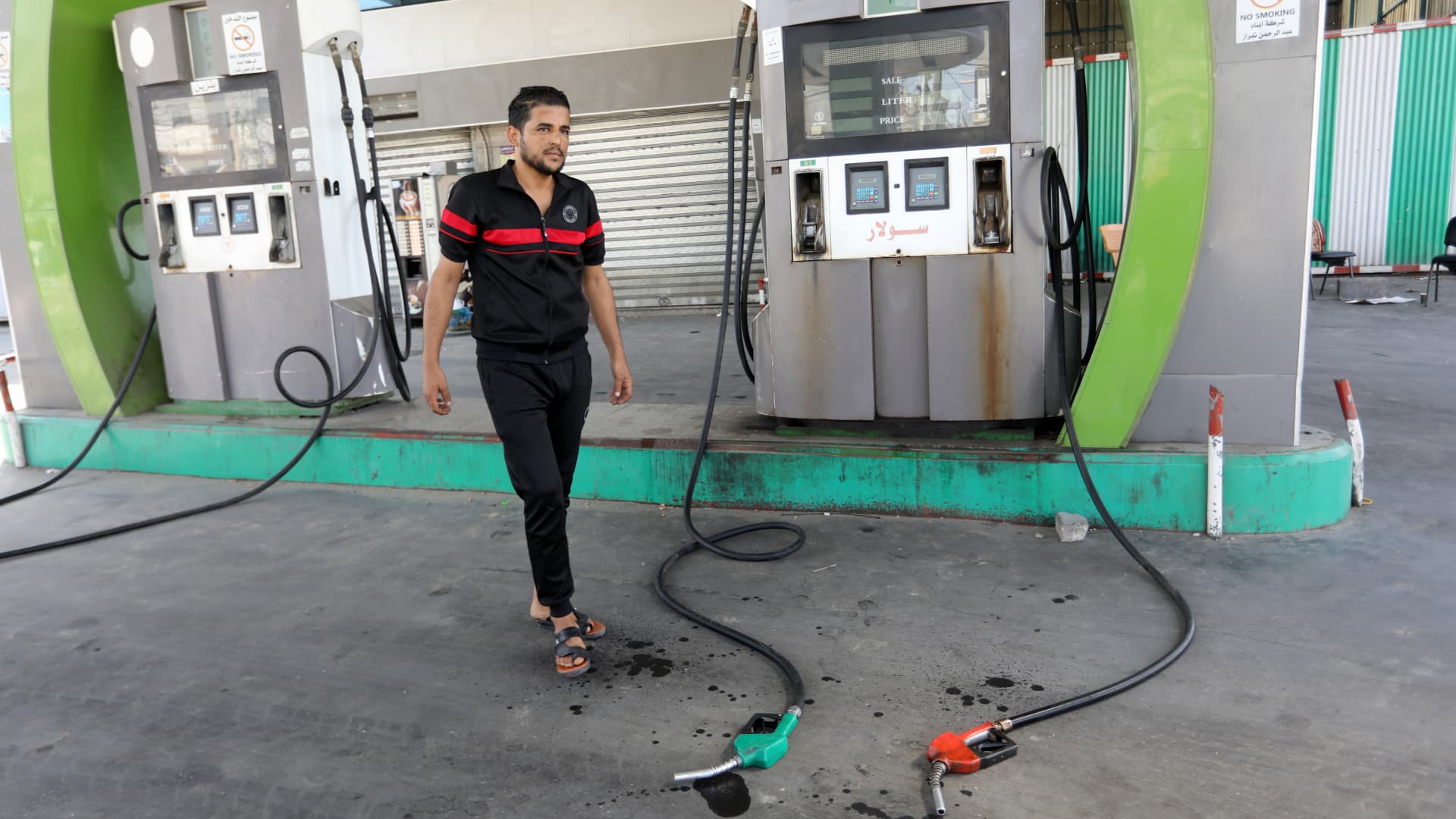 A view of a gas station which ran out of fuel due to Israeli attacks in Rafah, Gaza on October 25, 2023. 