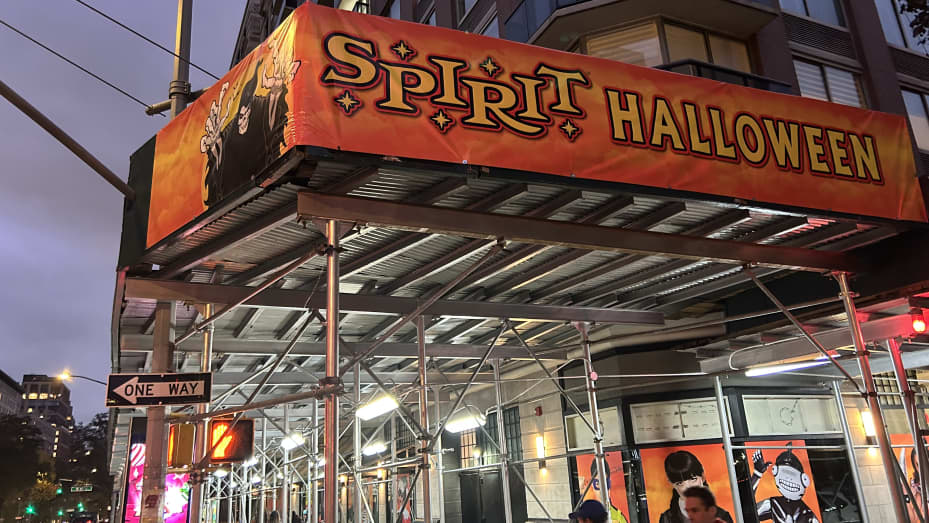 Seasonal Halloween decor store Spirit Halloween store in New York City on October 31, 2023.