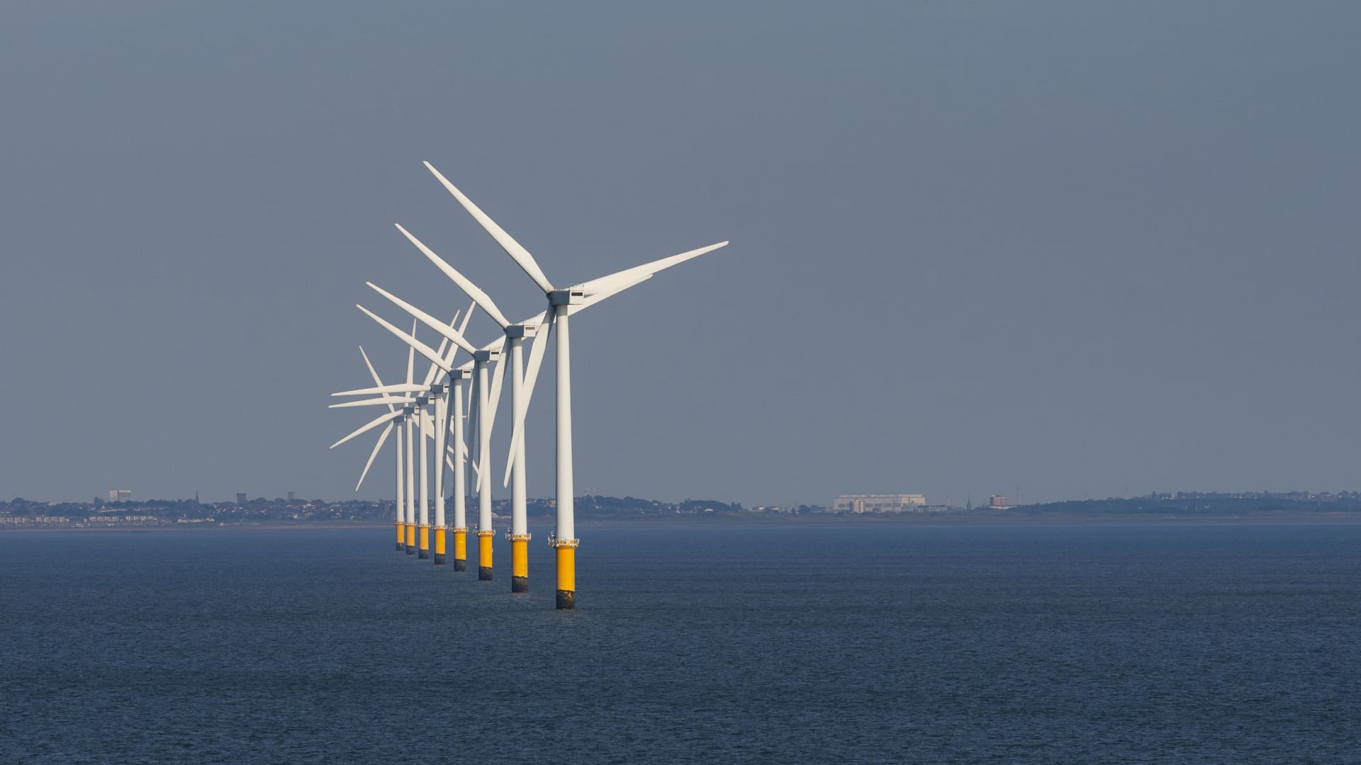 Burbo Bank, Liverpool Bay, England UK, Viewed from the sea turbines on Burbo wind farm off the UK coast. (Photo by: Peter Titmuss/UCG/Universal Images Group via Getty Images)