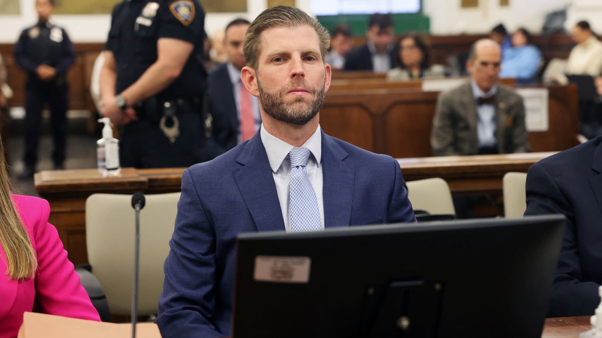 Former U.S. President Donald Trump's son and co-defendant Eric Trump attends the Trump Organization civil fraud trial, in New York State Supreme Court in the Manhattan borough of New York City on Nov. 3, 2023.