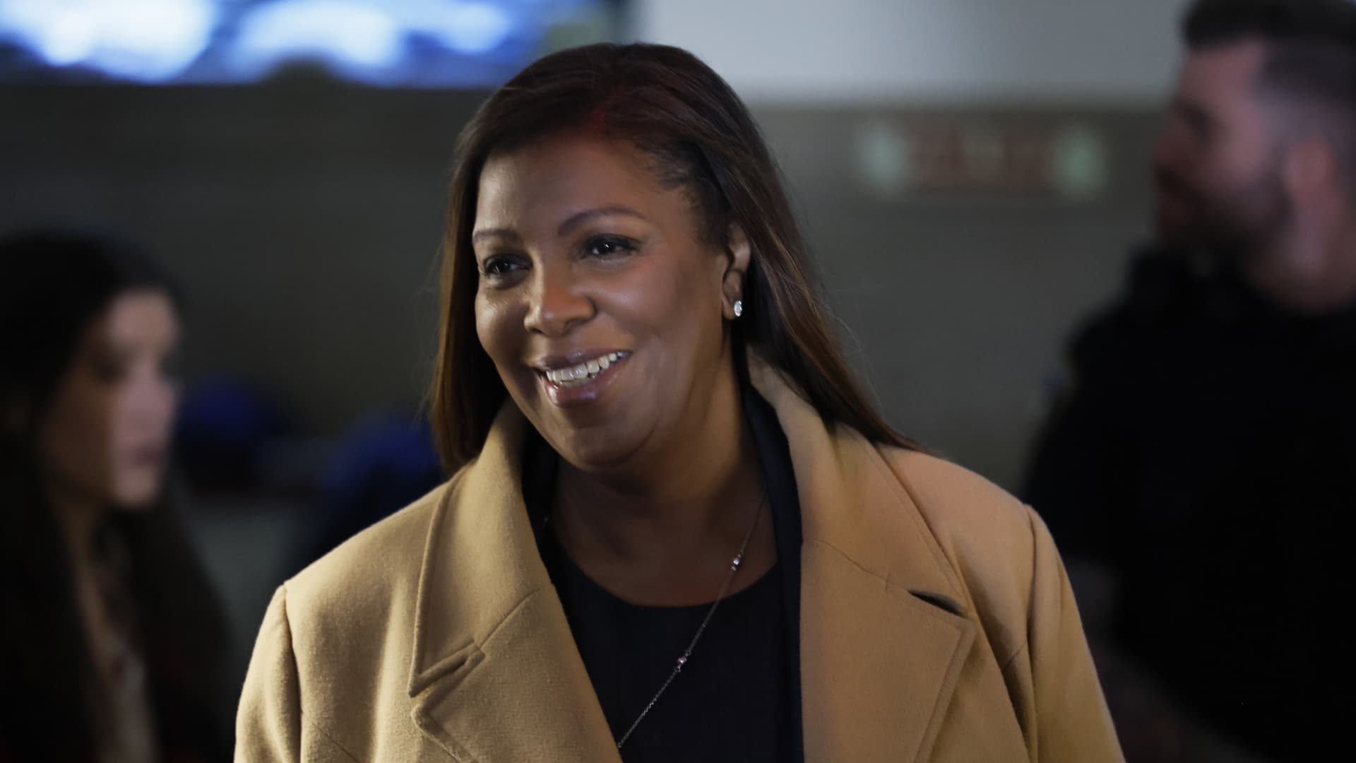 Attorney General Letitia James arrives for the civil fraud trial of former President Donald Trump and his children at New York State Supreme Court on November 08, 2023 in New York City.