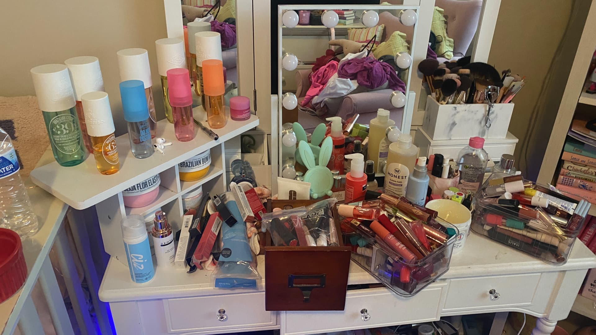 A photo of just some of the skincare products Rick Aaron's daughters are using.