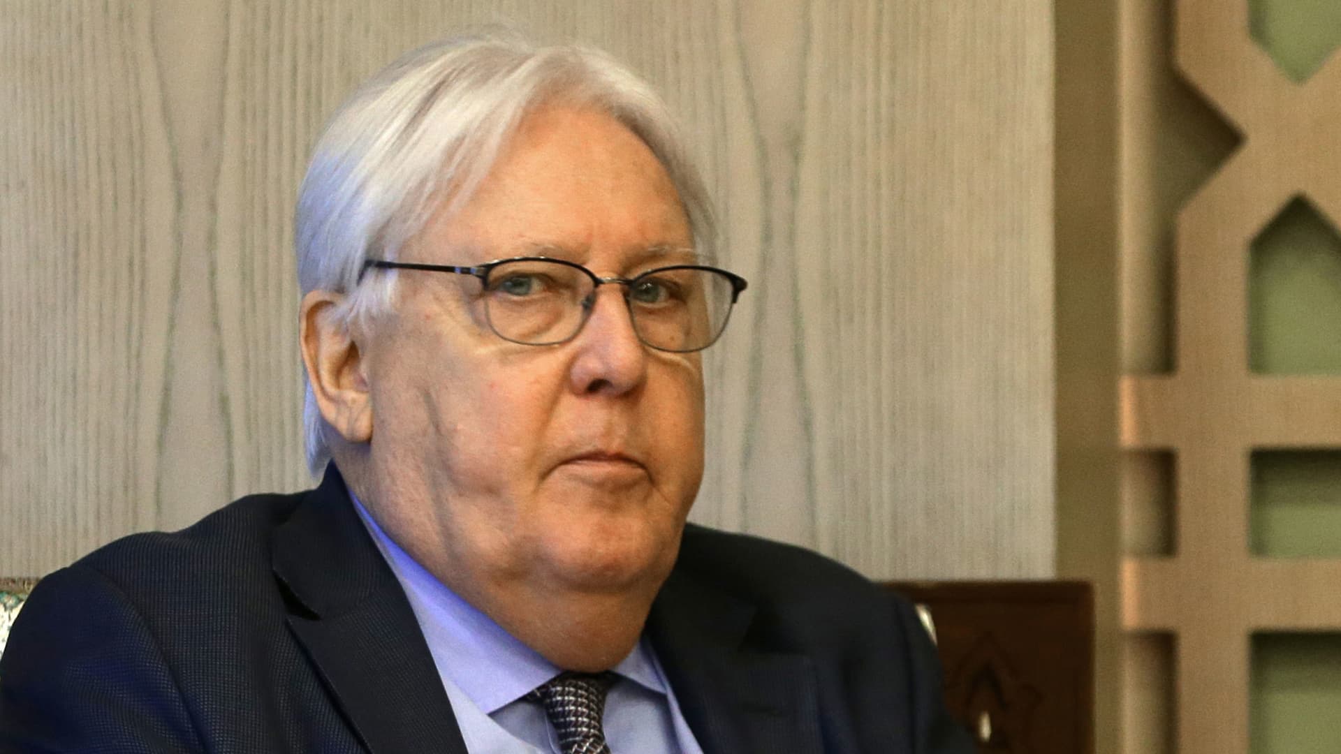 UN Under-Secretary-General for Humanitarian Affairs and Emergency Relief Coordinator, Martin Griffiths, meets with the Syrian foreign minister in Damascus on June 26, 2023. (Photo by LOUAI BESHARA / AFP) (Photo by LOUAI BESHARA/AFP via Getty Images)
