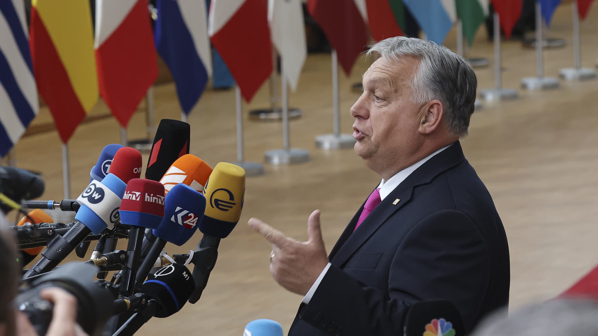 Prime Minister of Hungary Viktor Orban arrives at the European Council, the EU leaders meeting at the headquarters of the European Union.