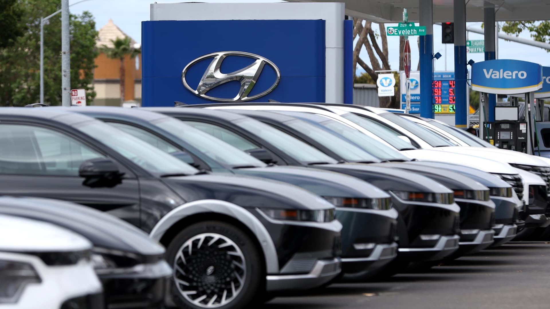 New Hyundai cars are displayed on the sales lot at San Leandro Hyundai on May 30, 2023 in San Leandro, California.