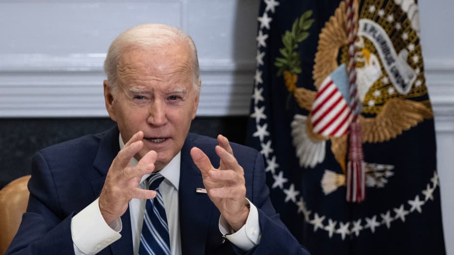 US President Joe Biden speaks during a meeting on progress to counter the flow of fentanyl into the US, in the Roosevelt Room of the White House in Washington, DC, on November 21, 2023.