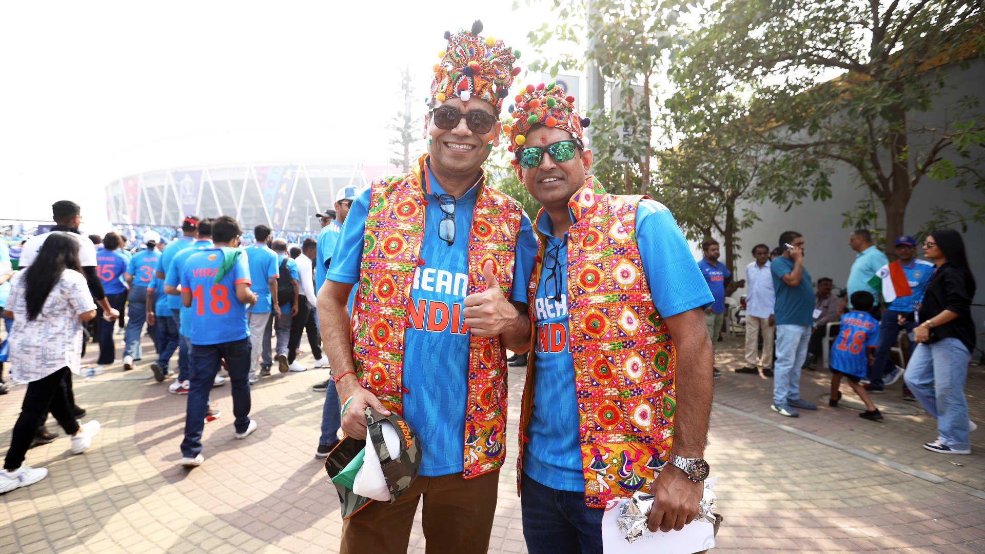 Fans of India at the ICC Men's Cricket World Cup 2023 at Narendra Modi Stadium on Nov. 19, 2023.