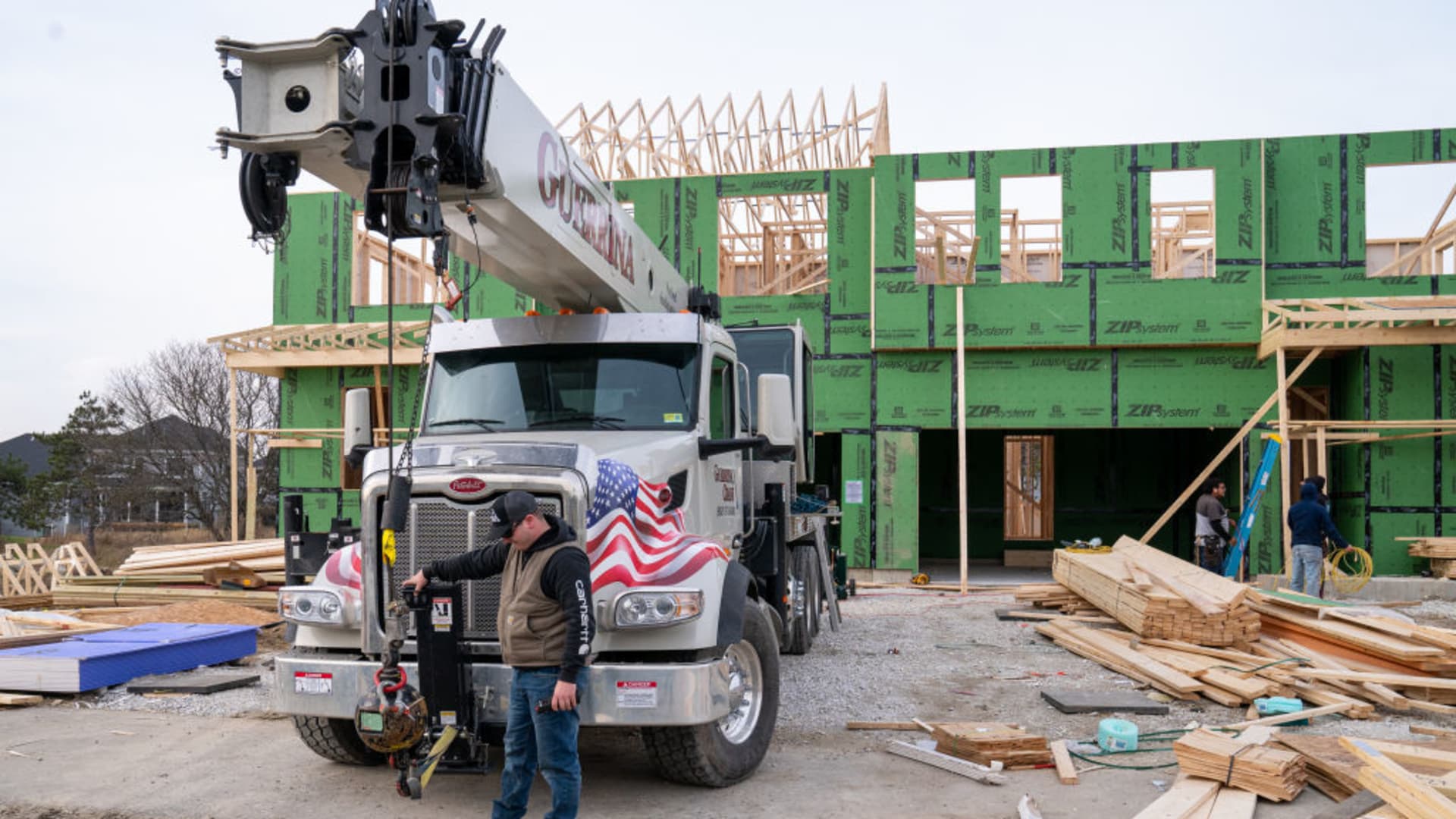 A two-family house is under construction in Shelburne, Vermont, on Nov. 17, 2023.