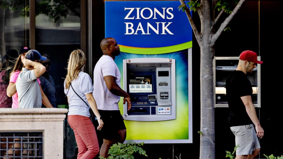 An automatic teller machine (ATM) at the Zions Bank headquarters in Salt Lake City, Utah, US, on Monday, July 10, 2023.
