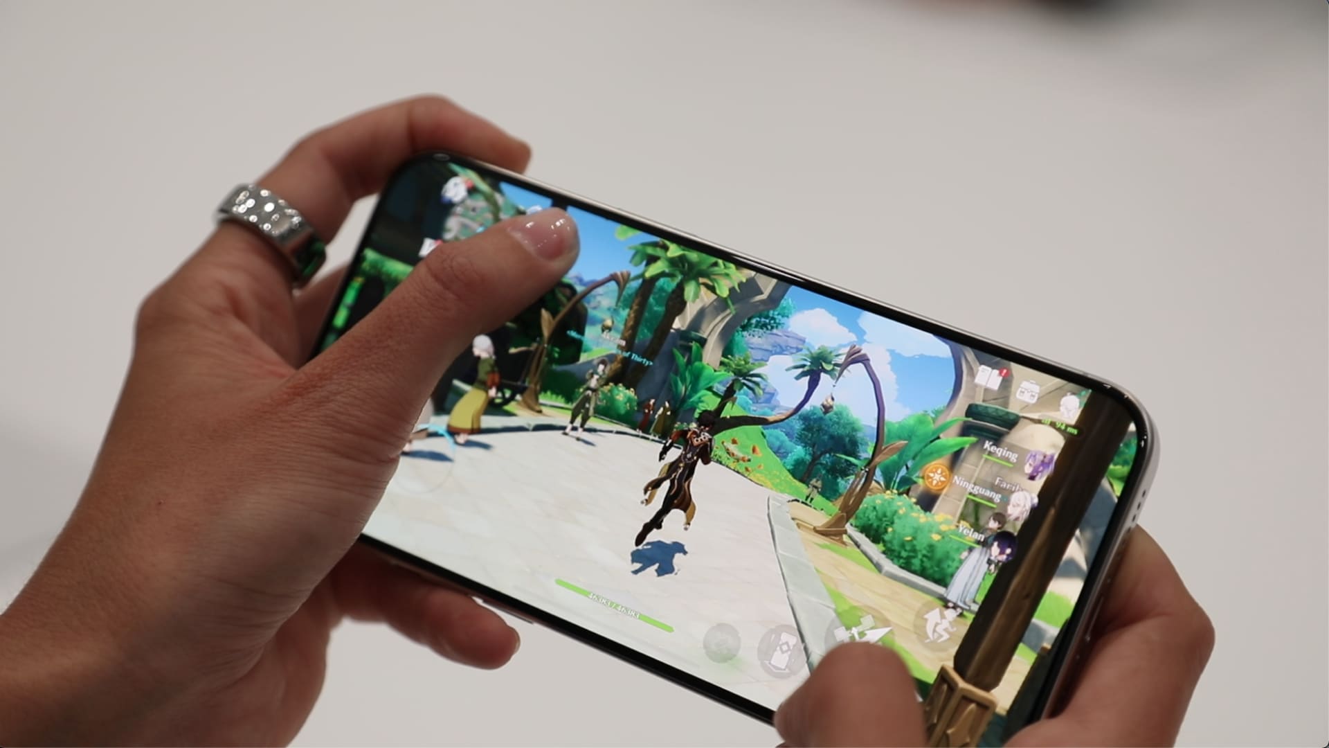 Apple's first 3-nanometer chip, the A17 Pro, enables ray tracing and other advanced graphics rendering for improved gaming on the iPhone 15 Pro and Pro Max, shown here in Cupertino, California, on September 12, 2023.