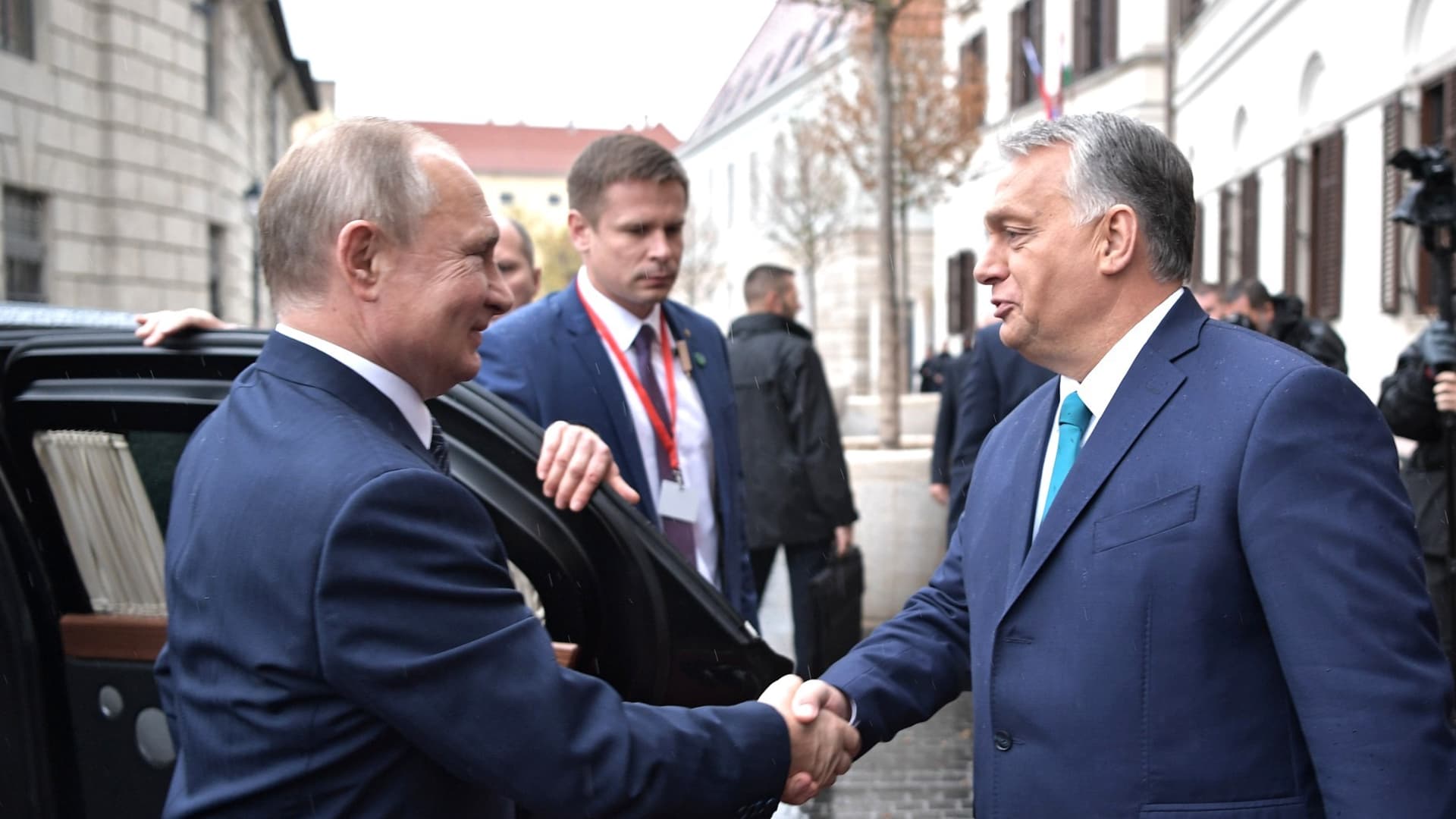 Russian President Vladimir Putin (L) meets Prime Minister of Hungary, Viktor Orban (R) in Budapest, Hungary on October 30, 2019.