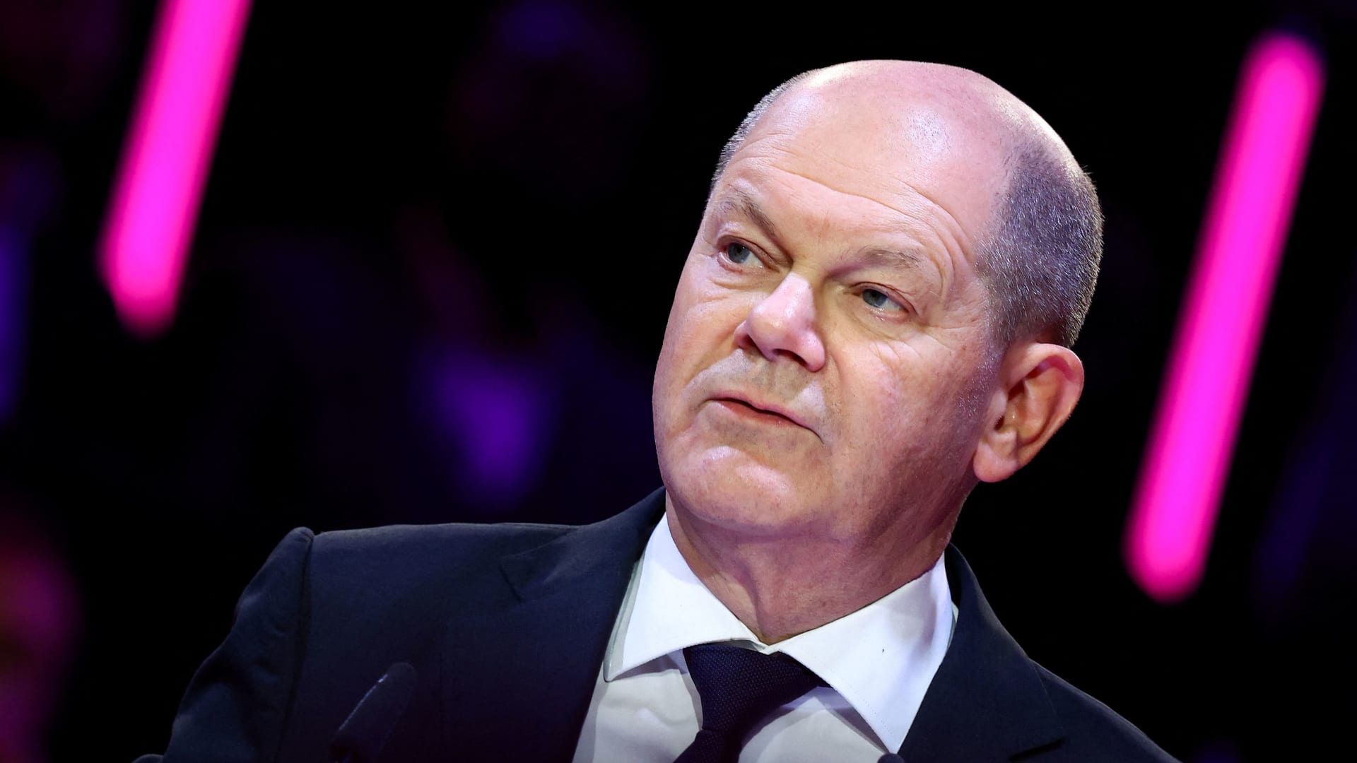 German Chancellor Olaf Scholz holds a speech during the GermanDream Awards 2023 in Berlin, Germany, November 30, 2023. 