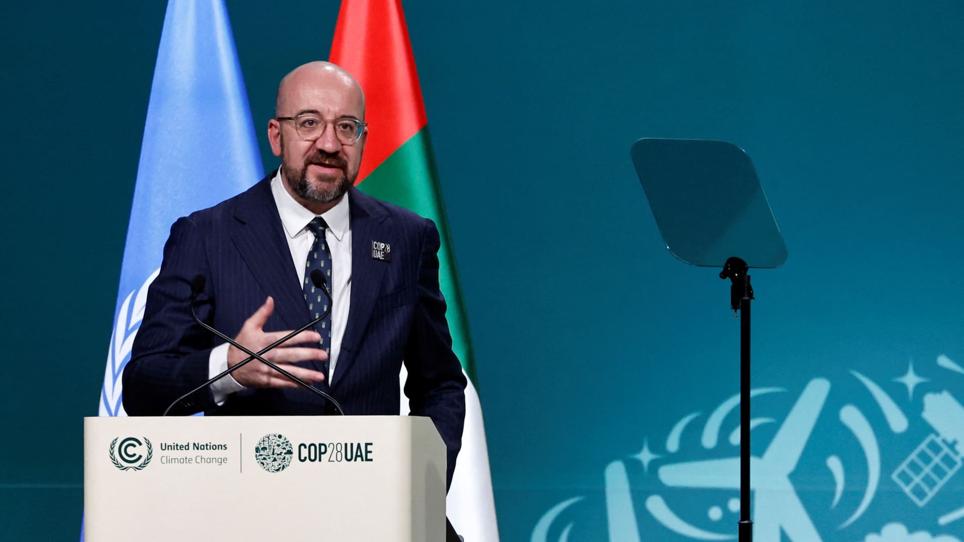 European Council President Charles Michel delivers a statement at the World Climate Action Summit during the United Nations Climate Change Conference (COP28) in Dubai, United Arab Emirates, December 1, 2023. 