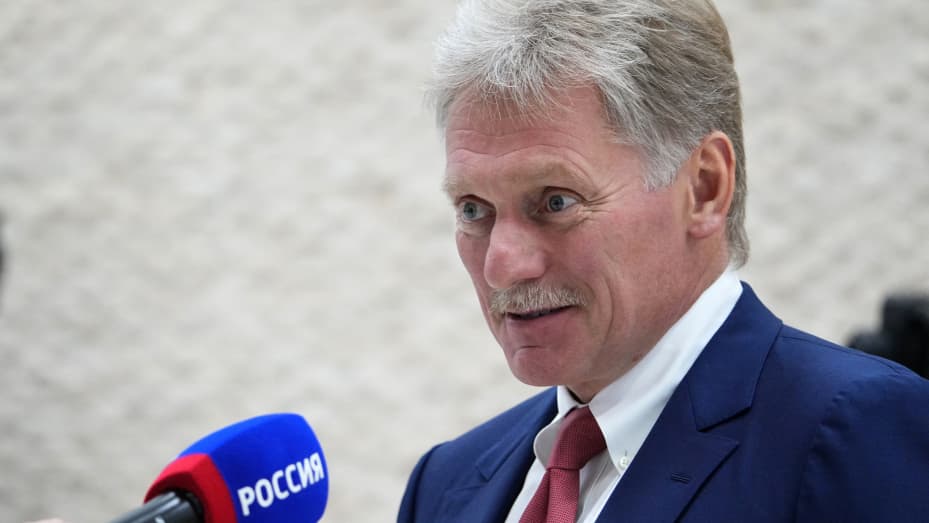 Russia's Kremlin spokesman Dmitry Peskov answers a question during a meeting with journalists in Vladivostok, Russia, in this picture released September 12, 2023. Sputnik/Alexander Vilf/Pool via REUTERS ATTENTION EDITORS - THIS IMAGE WAS PROVIDED BY A THIRD PARTY.