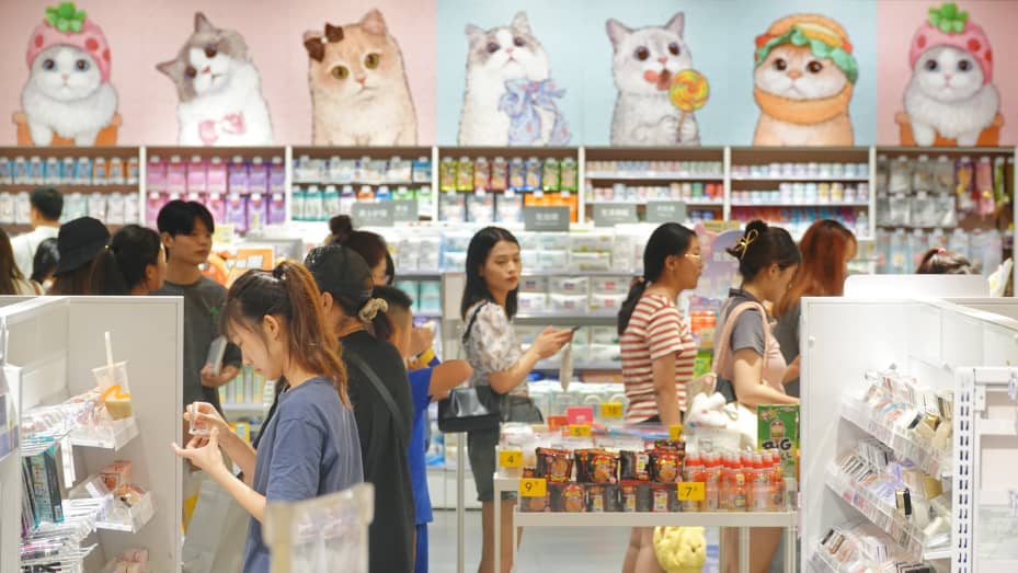 Consumers shopping at a mall in Yantai, East China's Shandong province, July 10, 2023.
