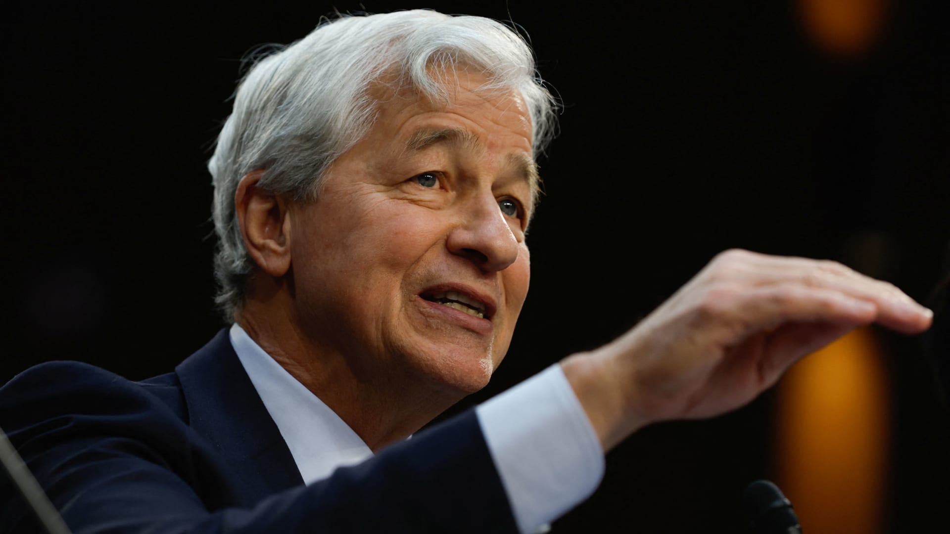 JPMorgan Chase CEO and Chairman Jamie Dimon gestures as he speaks during the U.S. Senate Banking, Housing and Urban Affairs Committee oversight hearing on Wall Street firms, on Capitol Hill in Washington, D.C.
