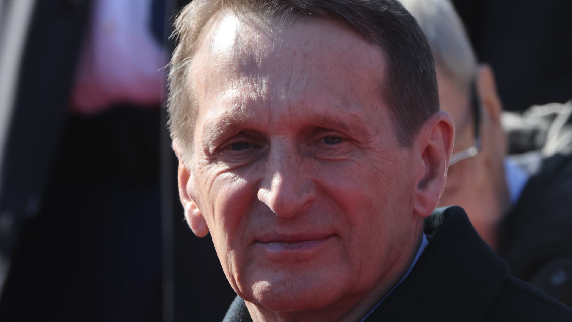 Russian Foreign Intelligence Service (SVR RF) Director Sergei Naryshkin seen while visiting the Victory Day Red Square Parade on May 9, 2023 in Moscow, Russia.