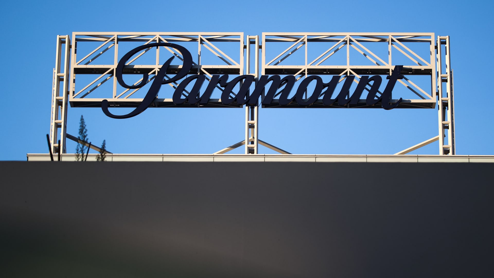 The Paramount logo is seen on a building in Los Angeles on Nov. 13, 2023.