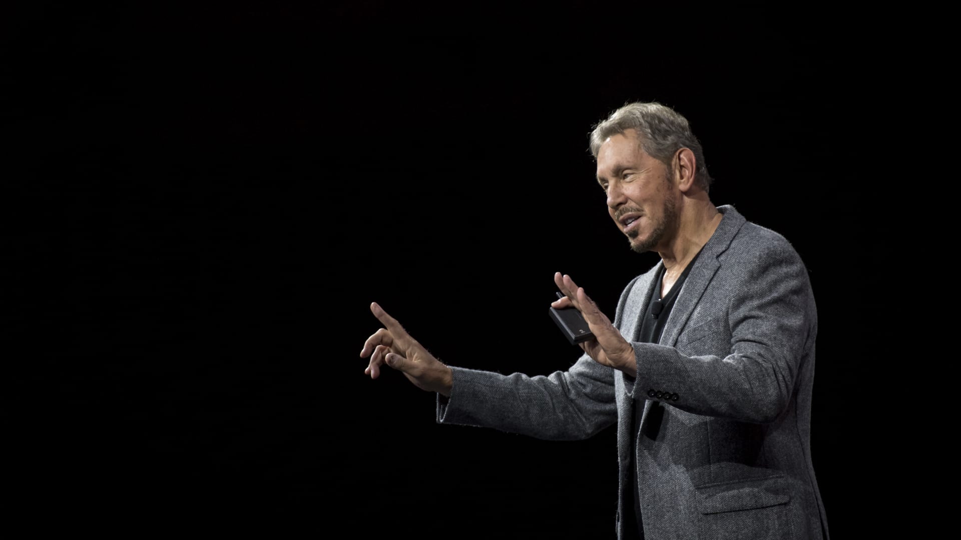 Larry Ellison, co-founder and executive chairman of Oracle Corp., speaks during the Oracle OpenWorld conference in San Francisco on Oct. 22, 2018.