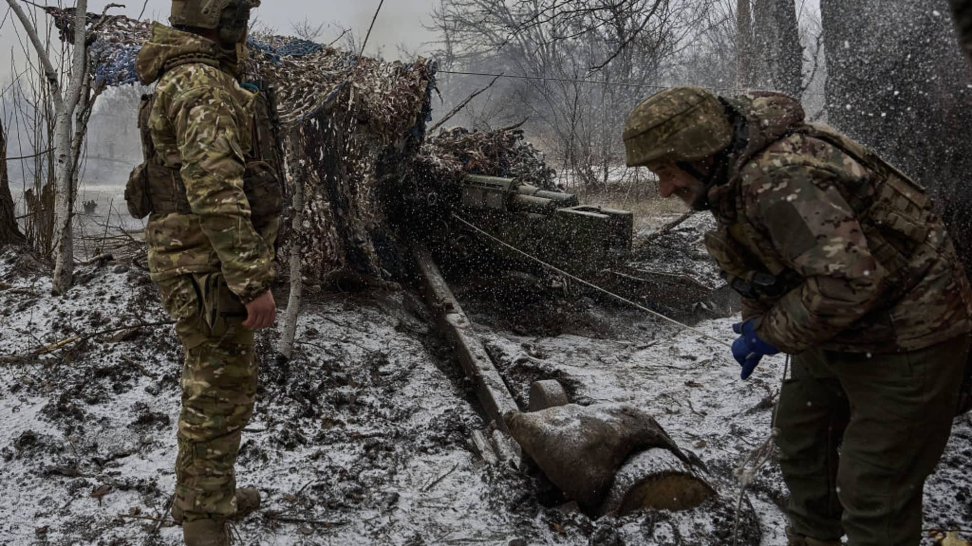 Ukrainian soldiers in Avdiivka, Ukraine, on Dec. 7, 2023.