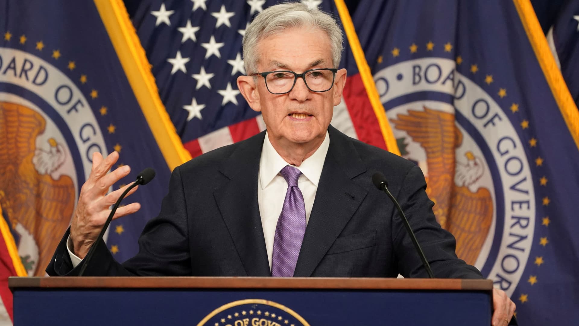 Federal Reserve Chair Jerome Powell speaks during a press conference following a closed two-day meeting of the Federal Open Market Committee on interest rate policy at the Federal Reserve in Washington, D.C., on Dec. 13, 2023.