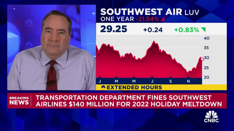 Transportation Department fines Southwest Airlines $140 million after 2022 holiday meltdown