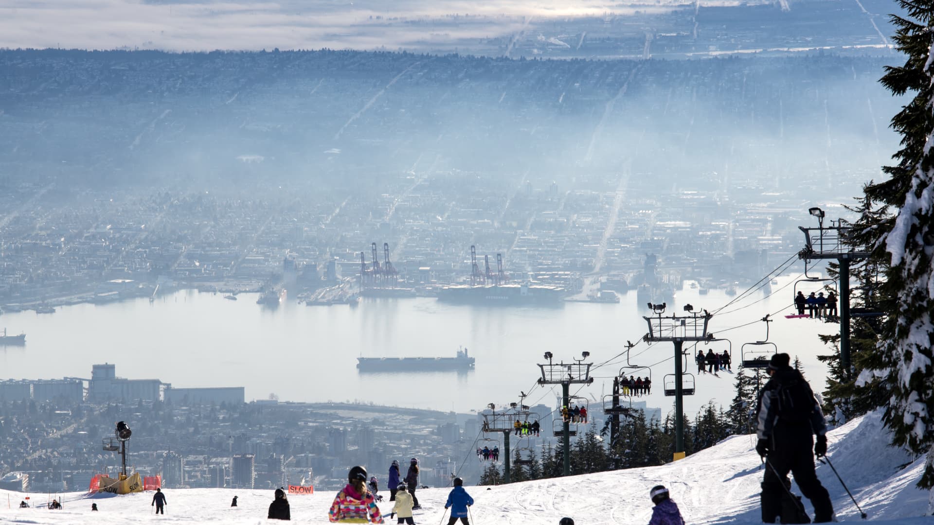 A ski slope at Grouse Mountain in Vancouver, Canada.