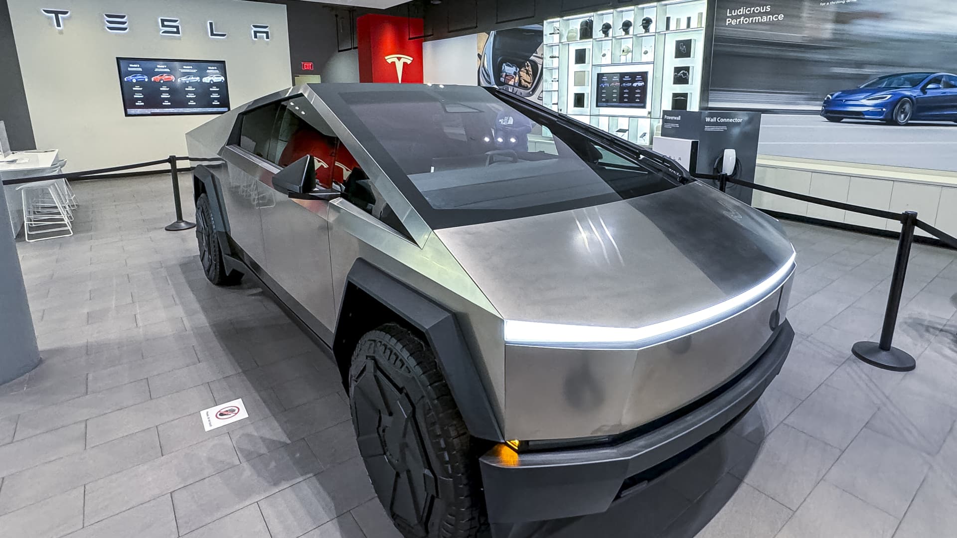 A Tesla Cybertruck at a Tesla store in San Jose, California, on Nov. 28, 2023.