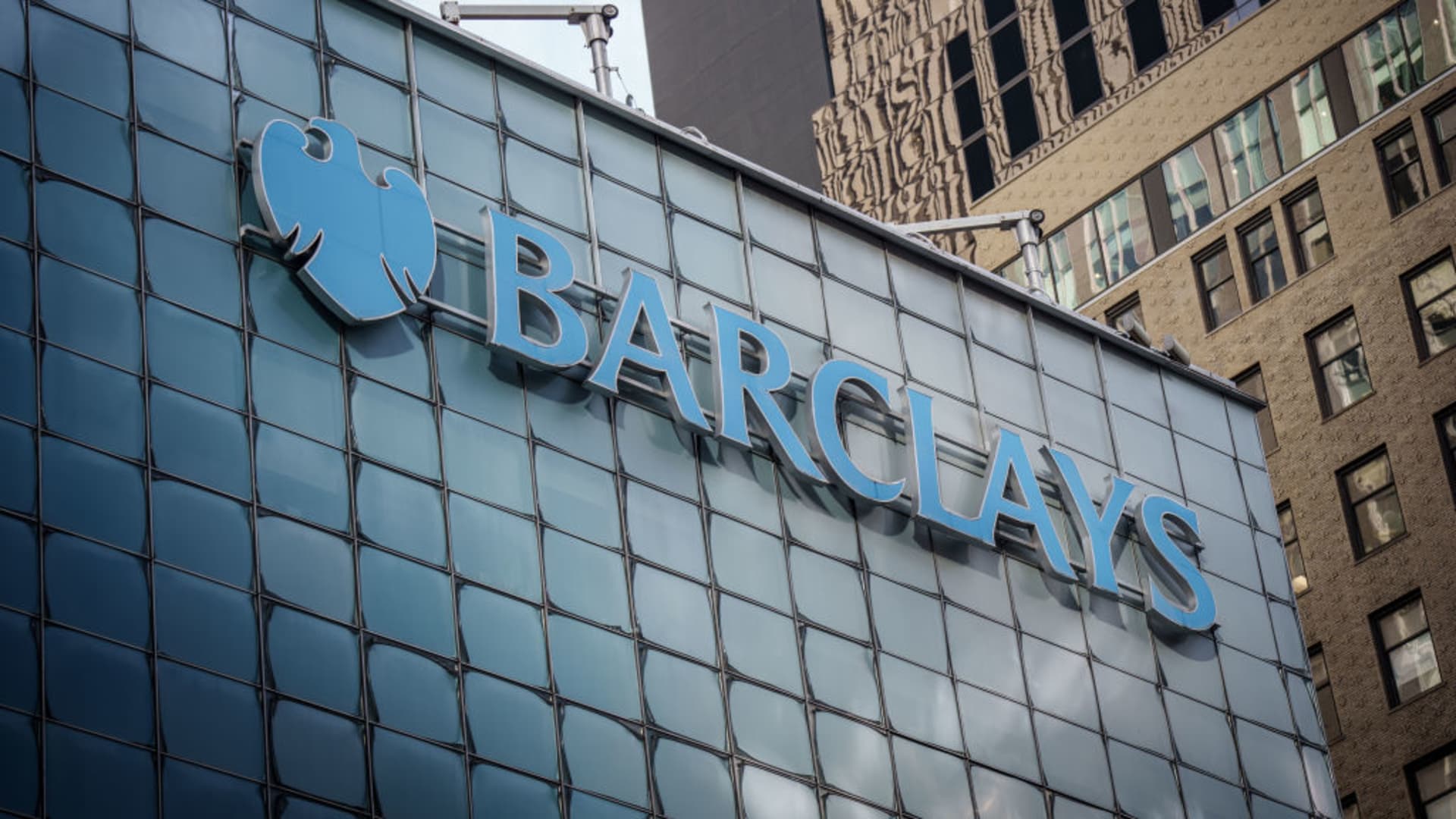16 September 2023, USA, New York: The Barclays Bank logo, taken in Manhattan.