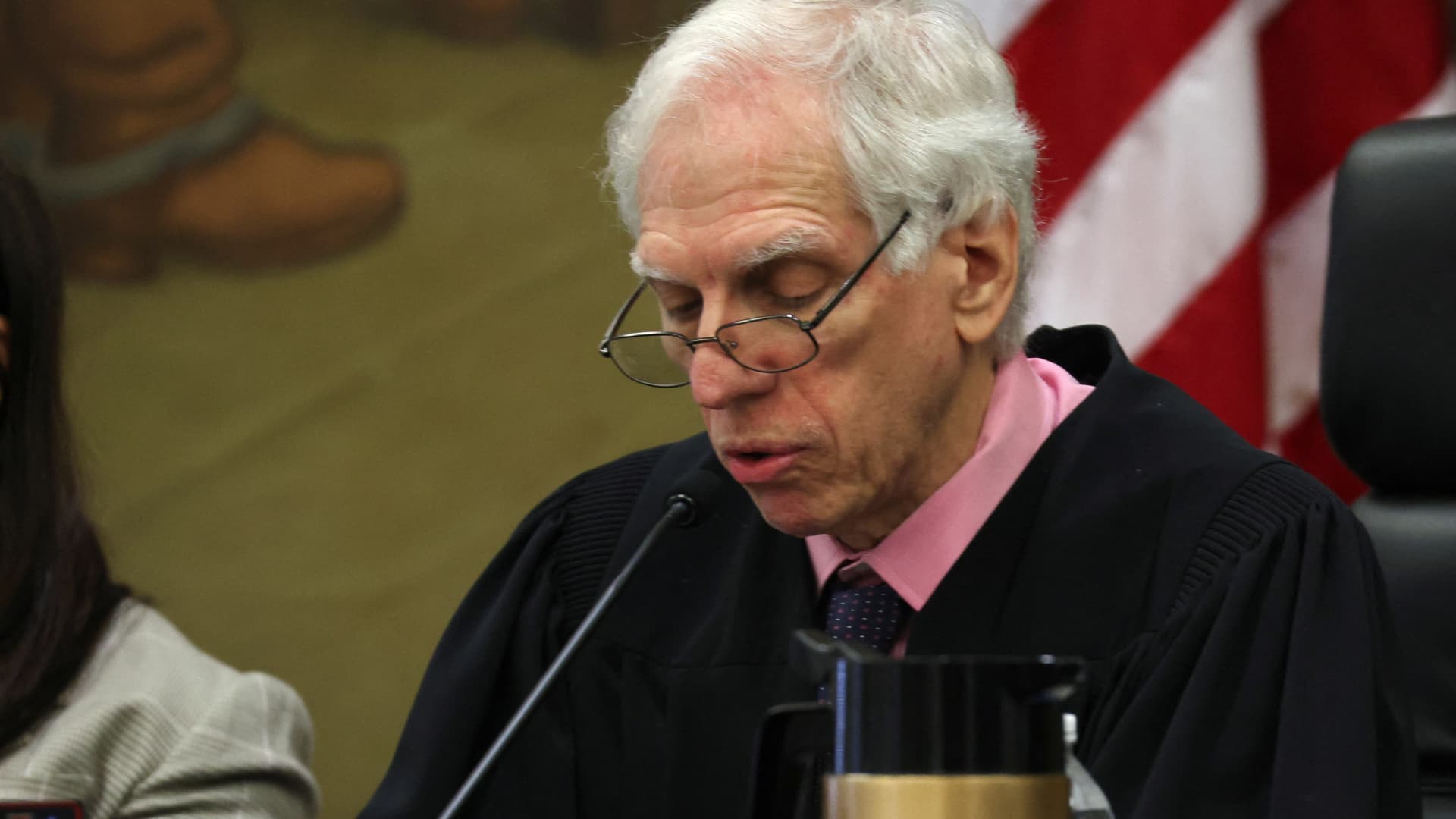 Justice Arthur Engoron speaks during the trial of former U.S. President Donald Trump, his adult sons, the Trump Organization and others in a civil fraud case brought by state Attorney General Letitia James, at a Manhattan courthouse, in New York City, U.S., October 3, 2023. 