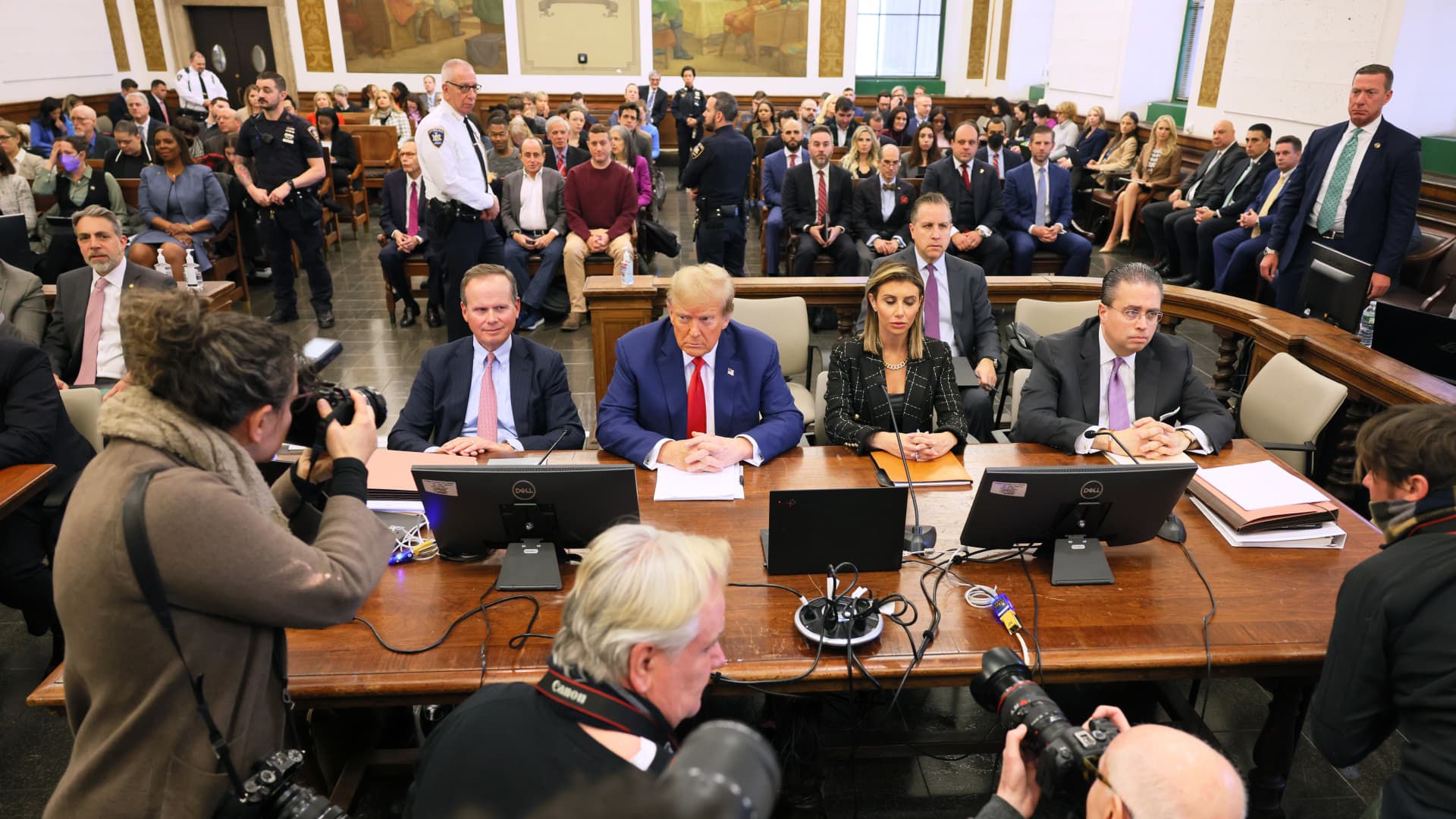 Former U.S. President Donald Trump sits in New York State Supreme Court during his civil fraud trial on January 11, 2024 in New York City.