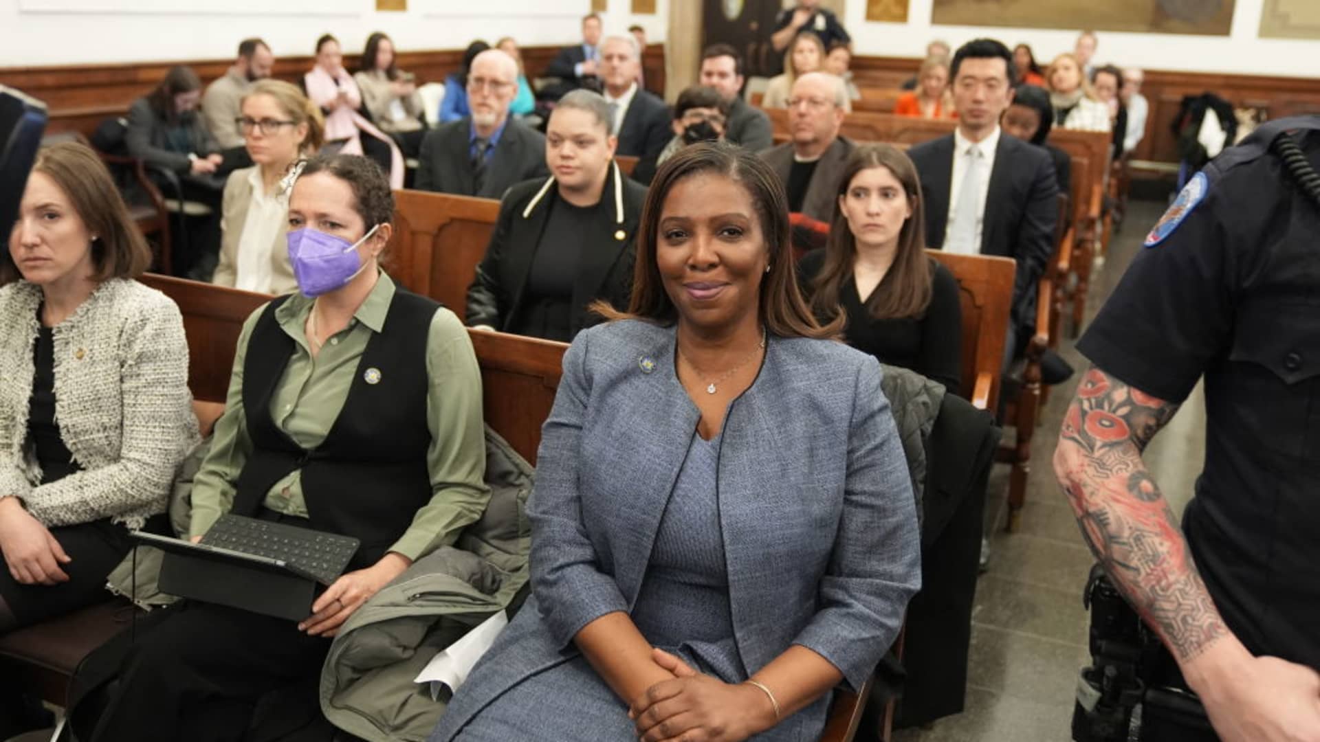 New York Attorney General Letitia James sits in New York State Supreme Court during the civil fraud trial against the Trump Organization, in New York City on Jan. 11, 2024.