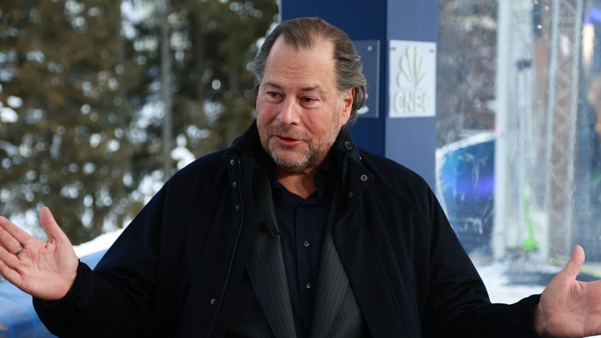 Marc Benioff, co-founder, chairman and CEO Salesforce, speaking with CNBC's Sara Eisen at the World Economic Forum Annual Meeting in Davos, Switzerland on Jan. 17th, 2024.