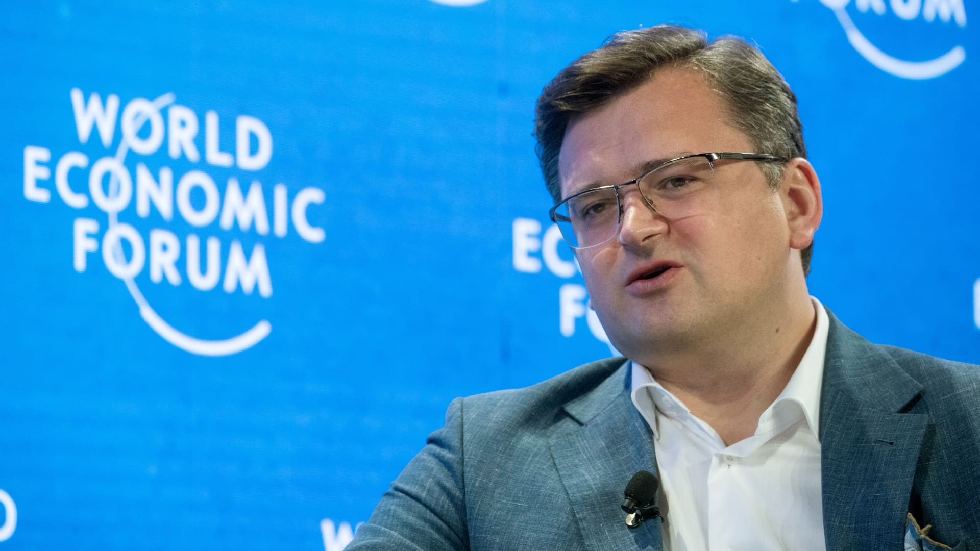 Ukrainian Foreign Minister Dmytro Kuleba gestures during a discussion at the World Economic Forum 2022 (WEF) in the Alpine resort of Davos, Switzerland May 25, 2022. 