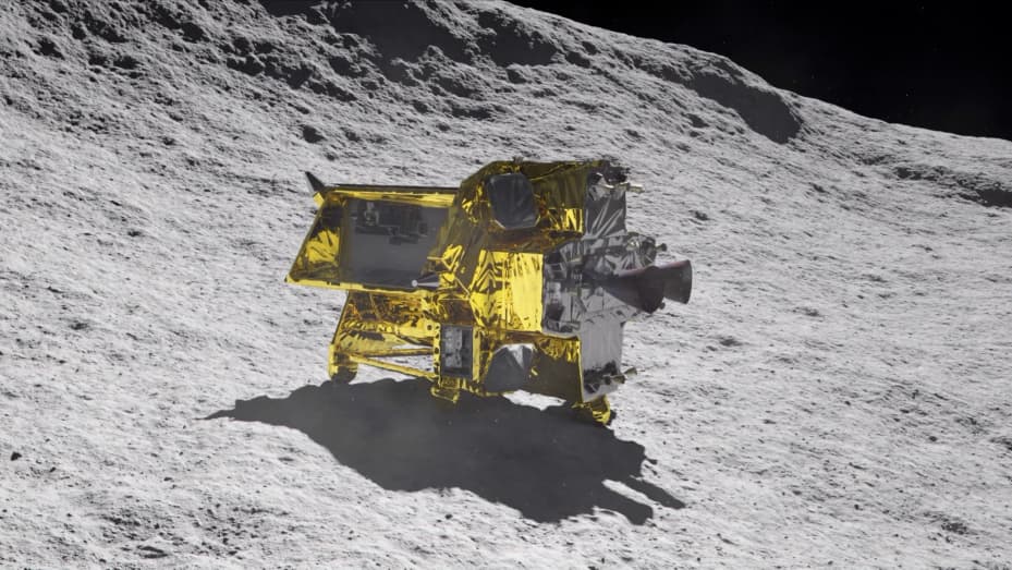 Una rappresentazione artistica del lander lunare SLIM sulla superficie lunare.