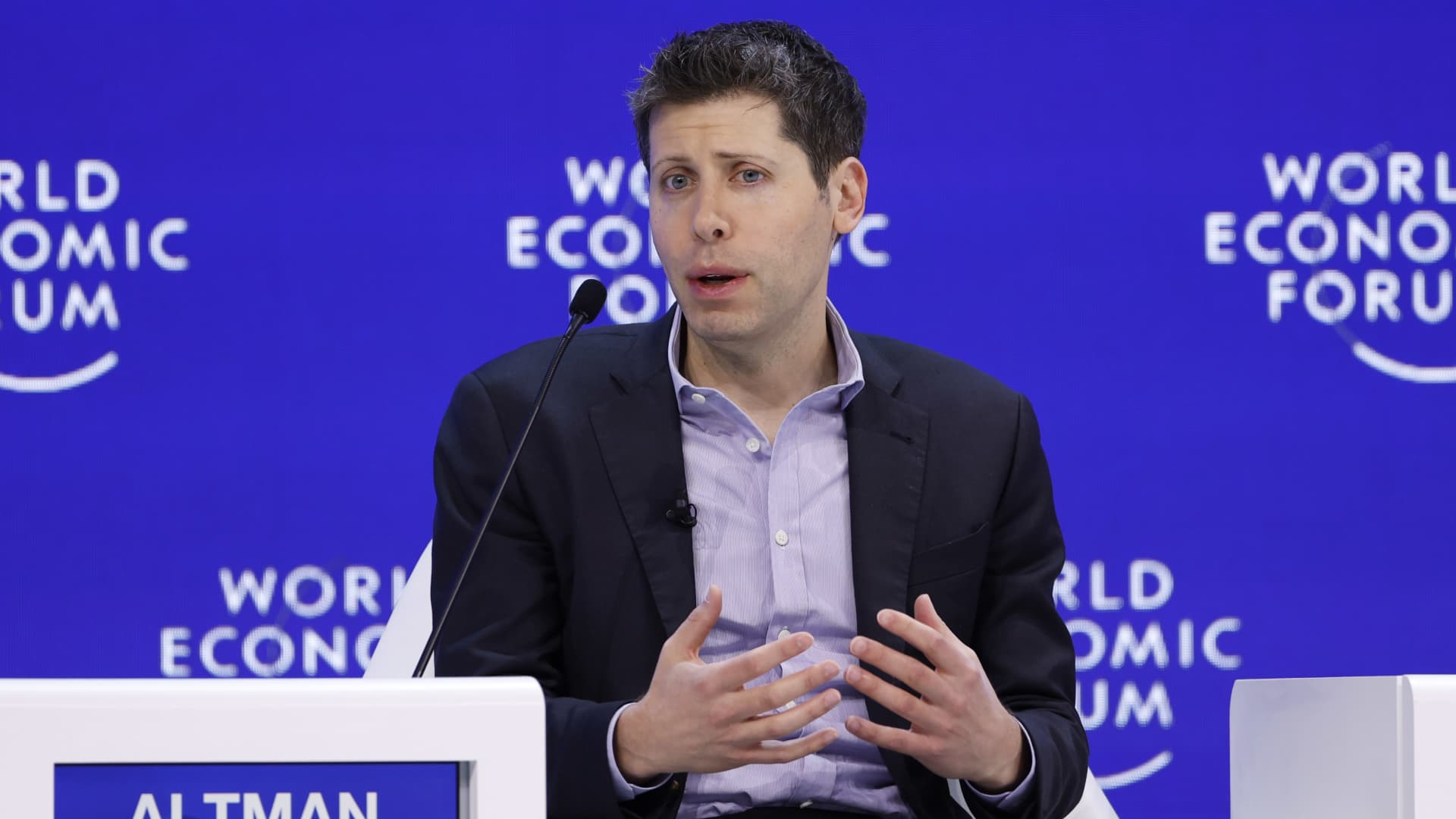 Sam Altman, CEO of OpenAI, during a panel session at the World Economic Forum in Davos, Switzerland, on Jan. 18, 2024.