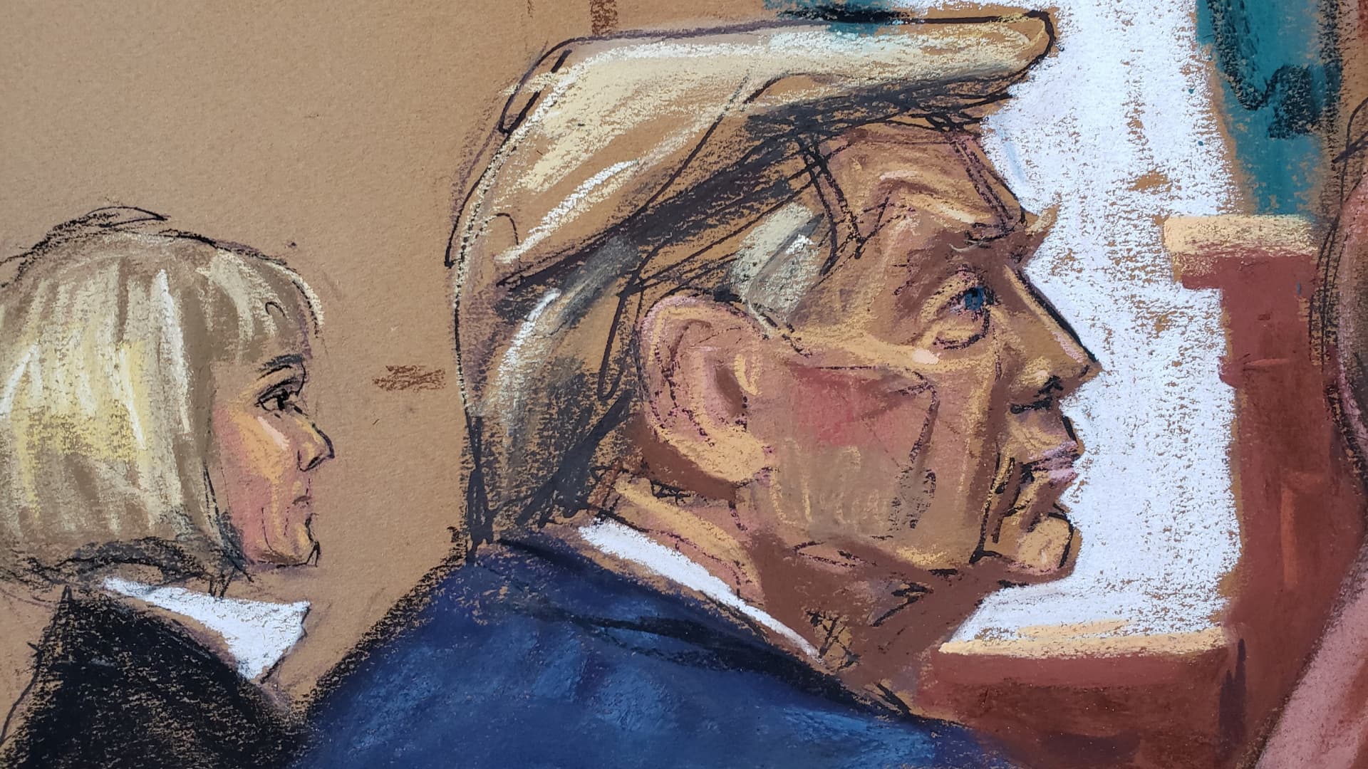 Presiding Judge Lewis Kaplan postpones the trial because one juror and a parent of one of Trump's lawyers became ill during the second civil trial where E. Jean Carroll accused former U.S. Presiden Donald Trump of raping her decades ago, at Manhattan Federal Court in New York City, U.S., January 22, 2024 in this courtroom sketch. 