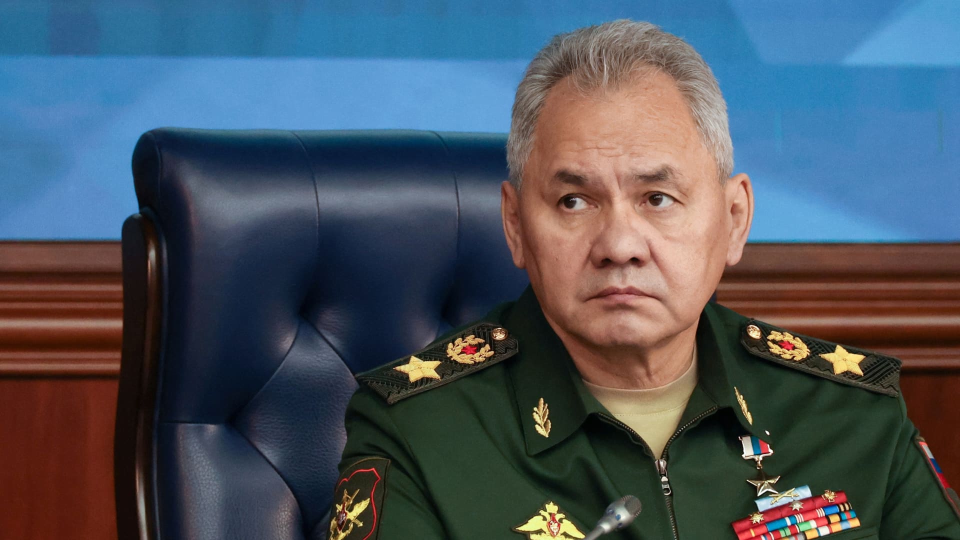 Russian Defence Minister Sergei Shoigu attends an expanded meeting of the Defence Ministry Board at the National Defence Control Centre in Moscow, Russia December 19, 2023. 