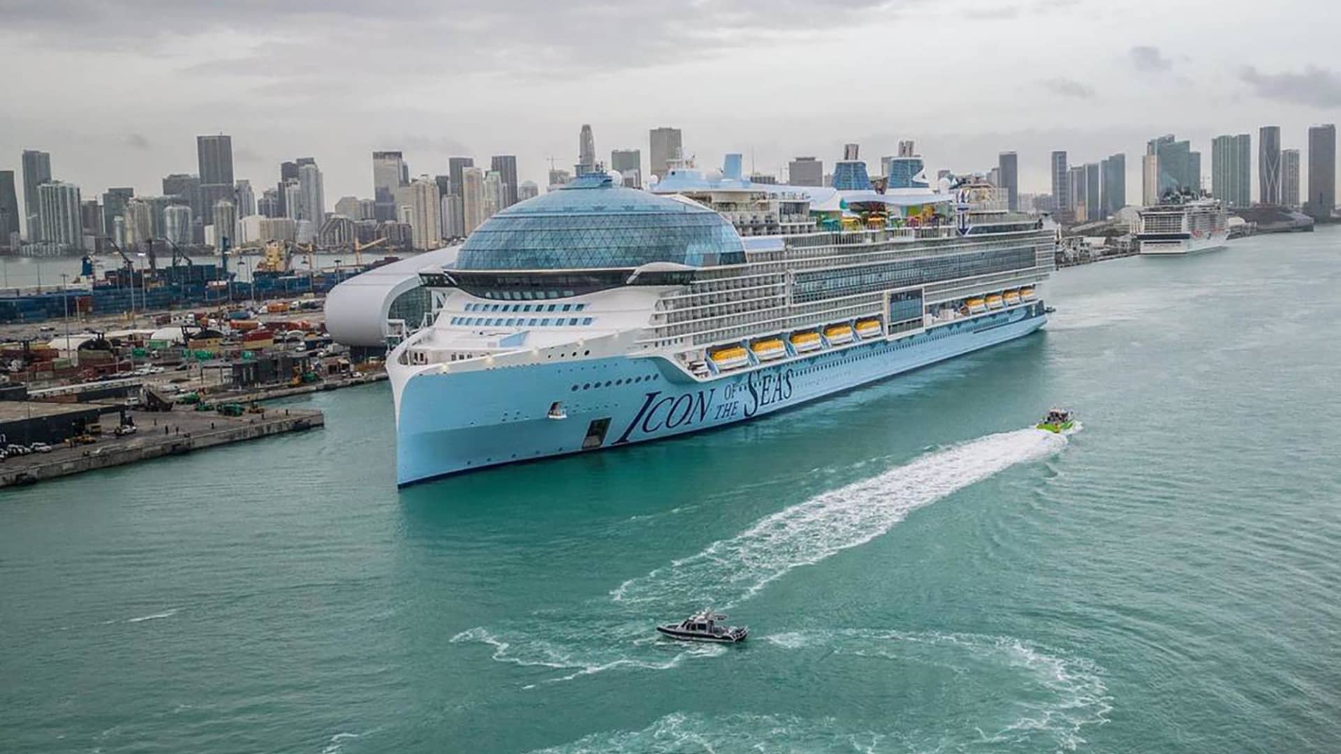 Royal Caribbean's Icon of the Seas, the world's largest cruise ship, heads to the dock during its first arrival into PortMiami on Jan. 10, 2024.