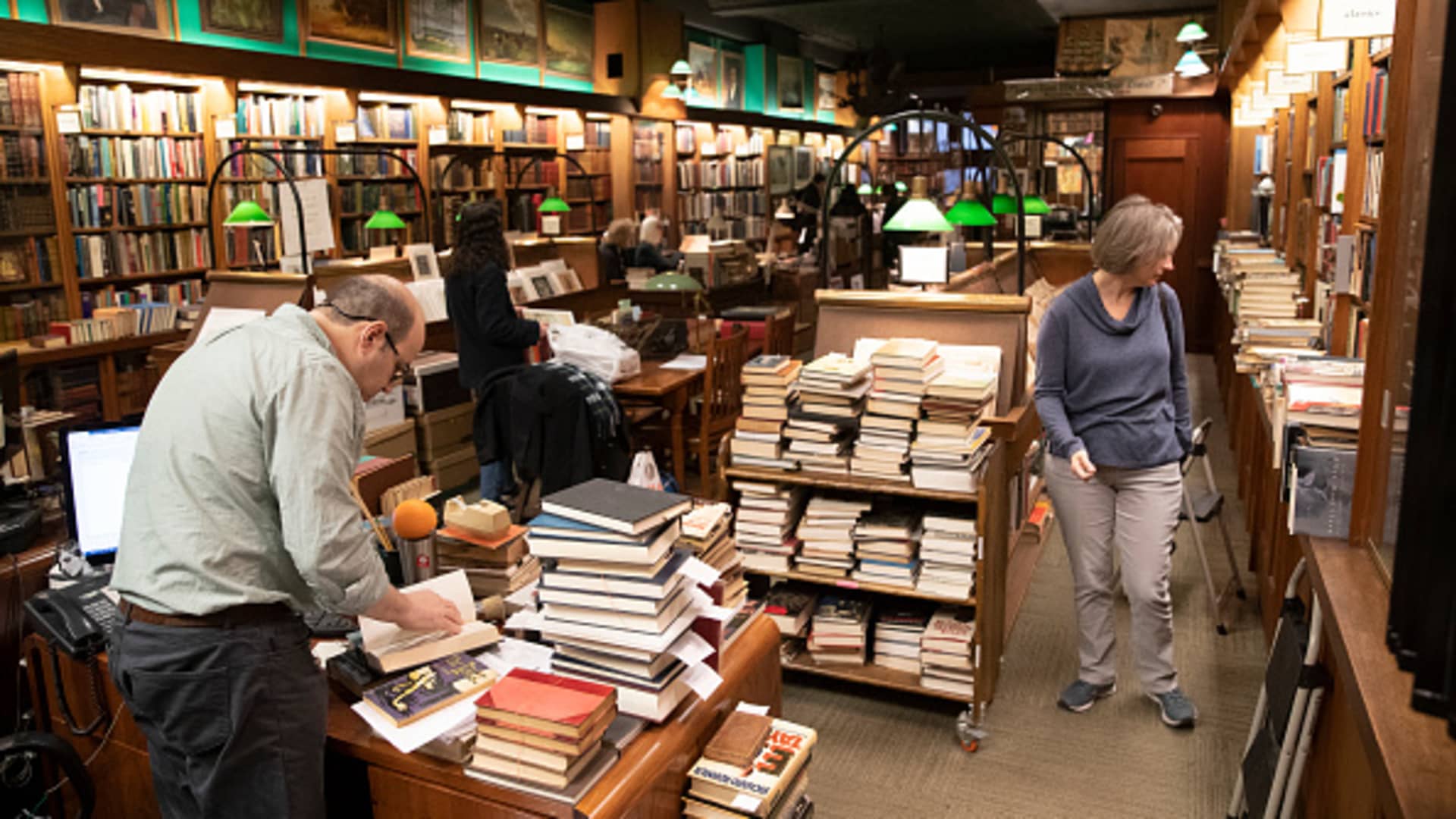 NEW YORK, NY - FEBRUARY 27: Customers shop for books at the Argosy Book Store, the New York City's oldest independent bookstore which was founded in 1925, on February 27, 2023 in New York City. (Photo by Liao Pan/China News Service/VCG via Getty Images)