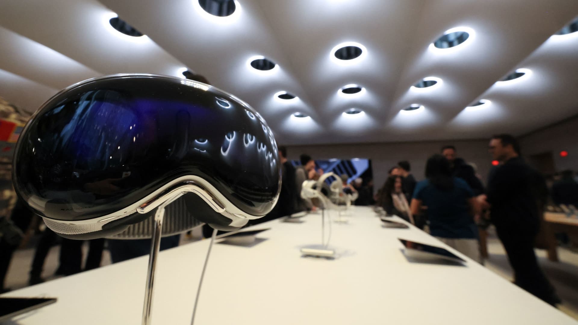 Apple's Vision Pro headset is displayed at the Apple Fifth Avenue store in Manhattan in New York City, U.S., February 2, 2024. REUTERS/Brendan McDermid